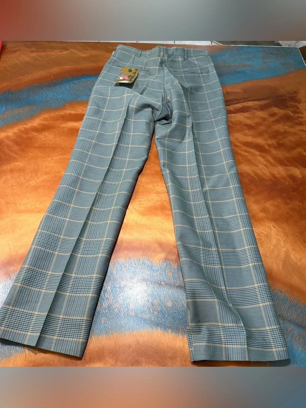 Vintage 1970s Levi’s STA-PREST Deadstock Plaid Pants 31x31 Blue Green Tan